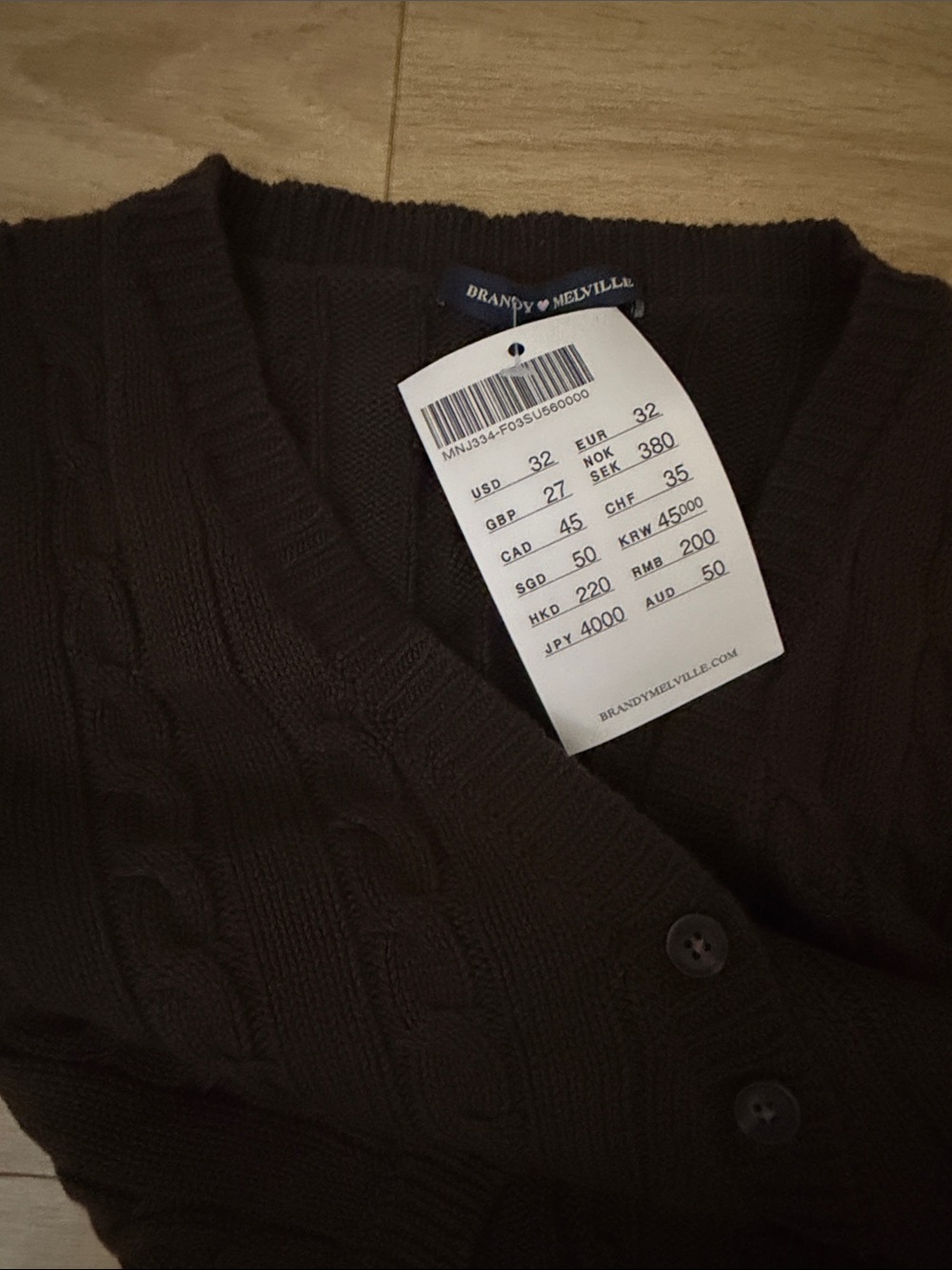 Brandy Melville Cable Knit Short Sleeve Cropped Cardigan - Dark Brown - Picture 2 of 9
